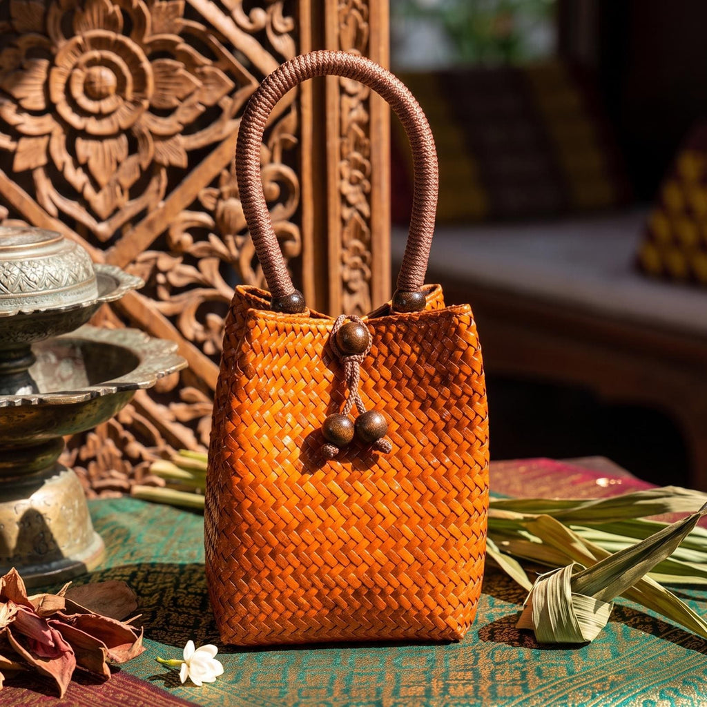 Handwoven Rattan Handbag, Woven Straw Basket Purse, Anniversary Gift for Eco Conscious