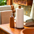 Paper Towel Holder and Soap Dispenser: Handmade Acacia Wood Kitchen & Bath Essentials Set - Siam Wood Artisans