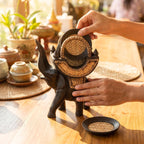 Teak Wood Elephant Coaster Set, 10 Inch Carved Animal Holder, Housewarming Gift for Host - Siam Wood Artisans