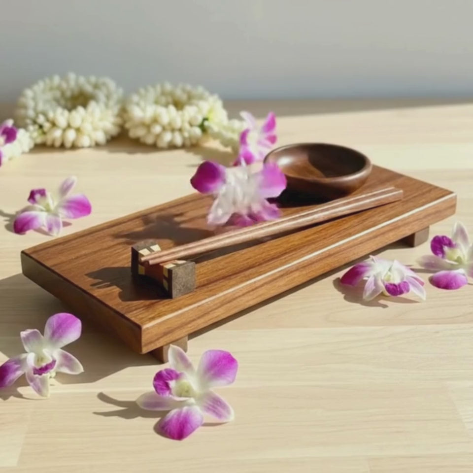 Hand Carved Wood Sushi Platter Set: Minimalist Japanese Tableware