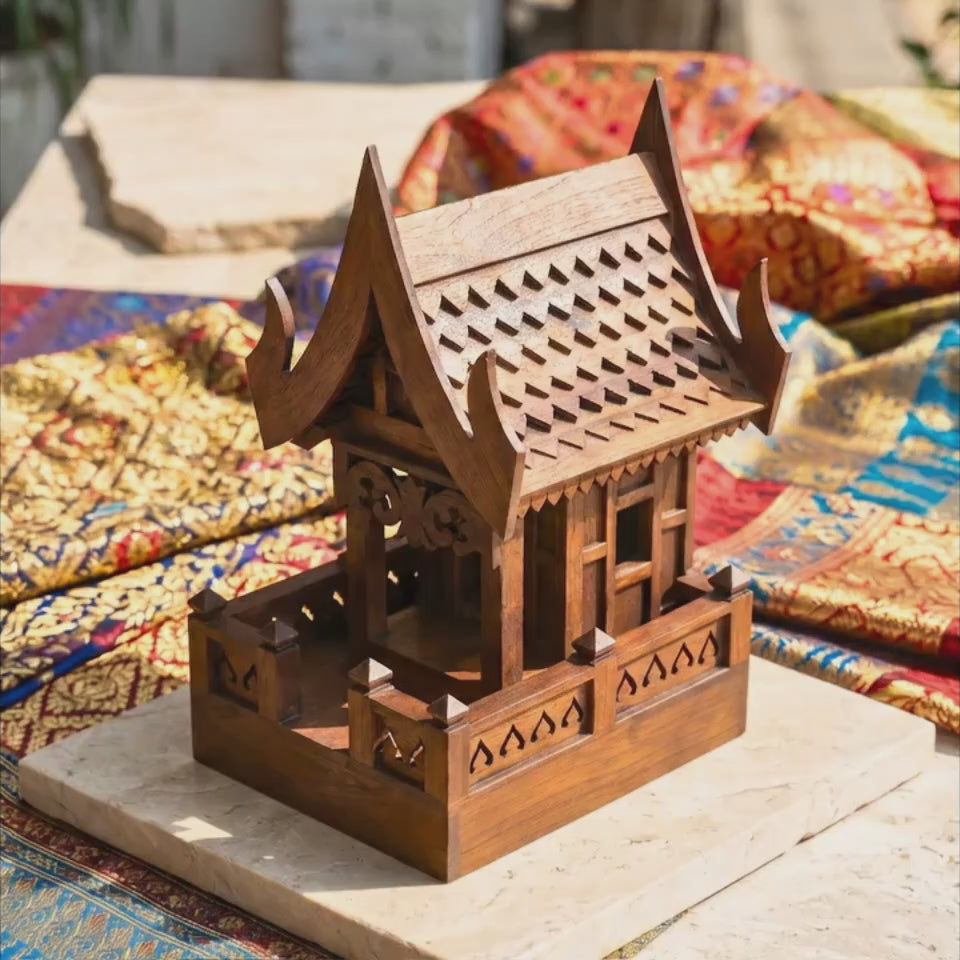Teak Wood Spirit House, 19 Inch Grand Architectural Model, Authentic Zen Home Sanctuary