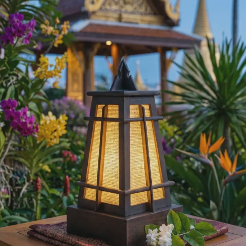 Table Lantern Teak Wood Dark Espresso 15 Inch Zen Lighting