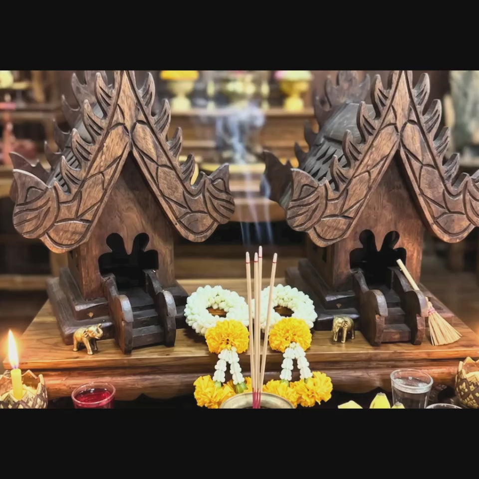 Teak Wood Mini Spirit House, Miniature Thai Altar Shrine, Sacred Housewarming Gift for Zen Home