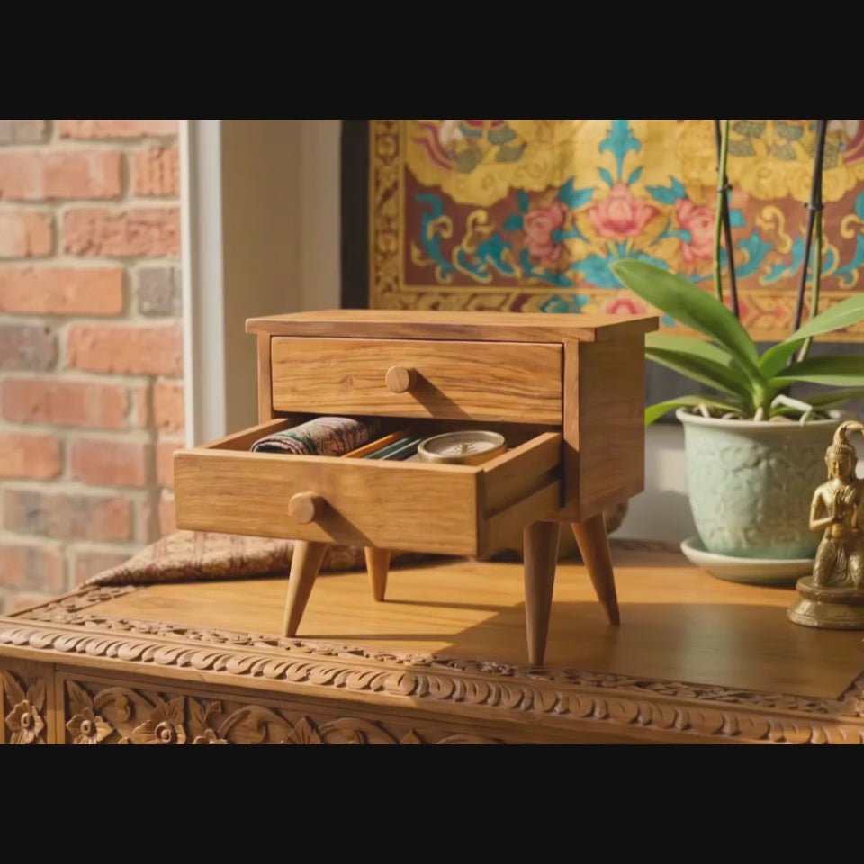Mini Teak Side Table: Mid-Century Thai Furniture Drawer Chest