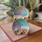Hand Painted Wooden Elephant Plate: Floral Thai Folk Art Decor