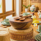 Acacia Wood Salad Bowl Set with Lid and Utensils
