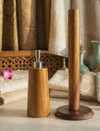 Paper Towel Holder and Soap Dispenser: Handmade Acacia Wood Set