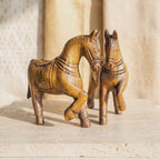 Teak Wood Horse Sculpture: 4 Inch Miniature Set