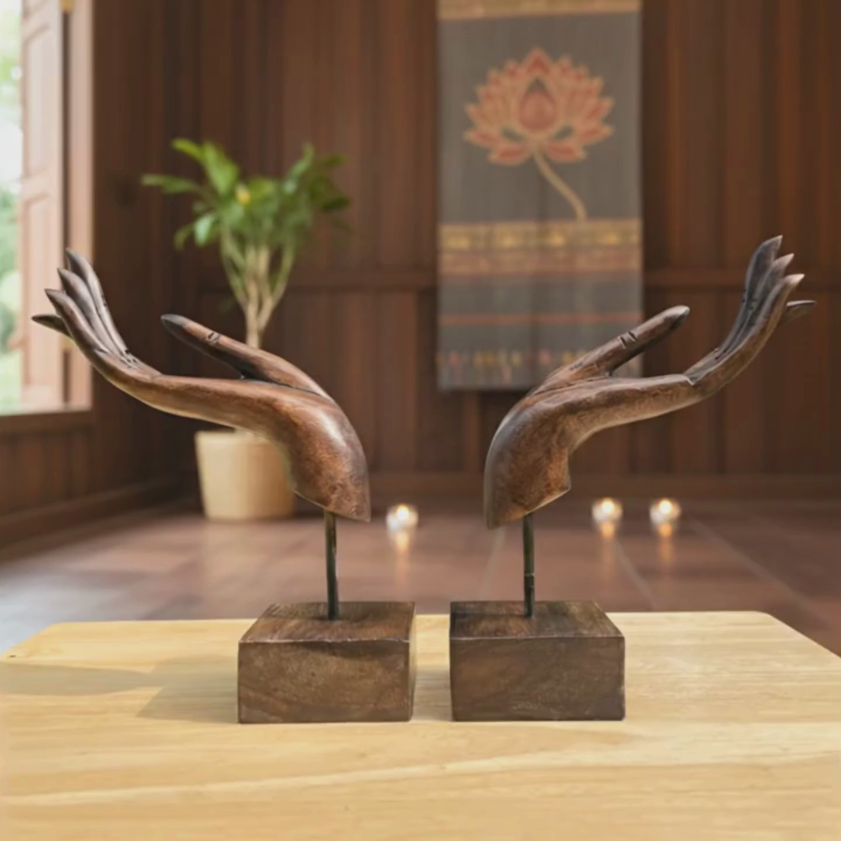 Vintage Hand Carved Acacia Wood Hand Mudra Sculpture: Thai Artisan Decor