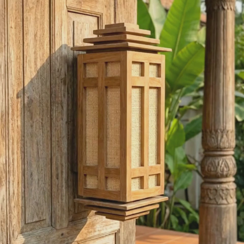 Wall Lantern Teak Wood Natural 15.7 Inch Zen Lighting