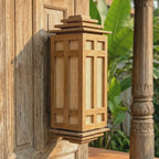 Teak Wood Wall Lantern: 15.7 Inch Natural Zen Lighting