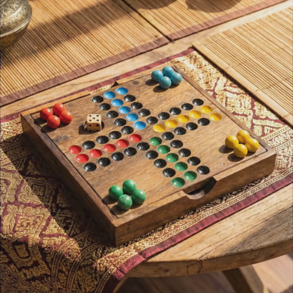 Acacia Wood Board Game Set: Ludo & Chinese Checkers