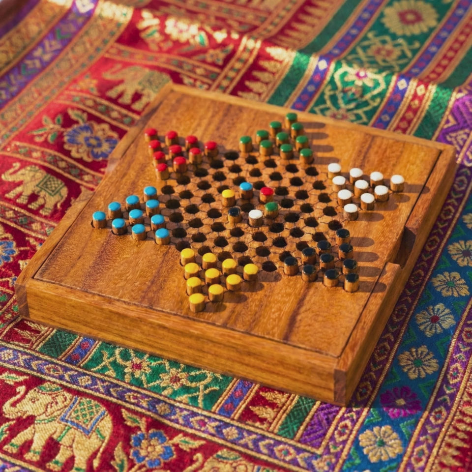 Acacia Wood Board Game Set: Ludo & Chinese Checkers