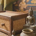 Teak Wood Rattan Storage Drawers: 14 Inch Organizer