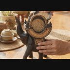 Teak Wood Elephant Coaster Set: 10 Inch Carved Holder