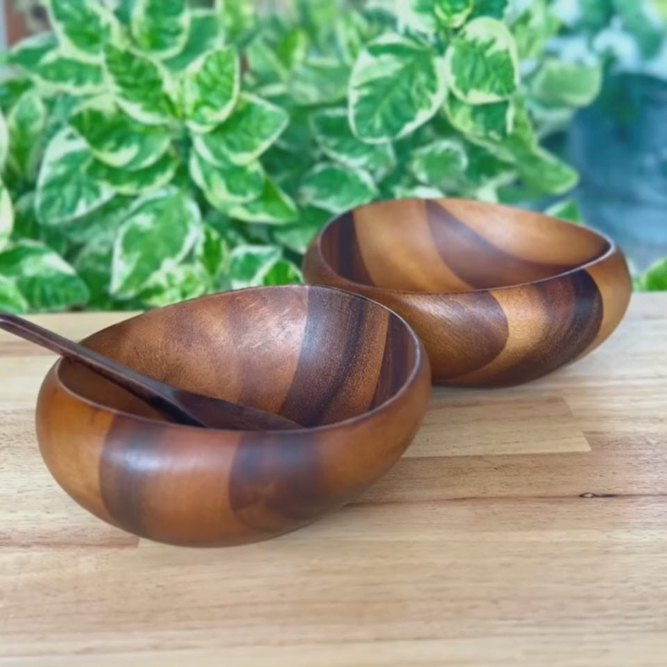 Hand Carved Wood Bowl Set- Rustic Soup & Cereal Bowls